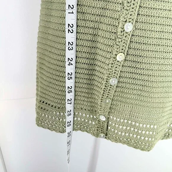 Sage Green Crochet Button Front Dress  Boho Coastal Summer Clean Girl SZ XS W167 - Picture 4 of 8